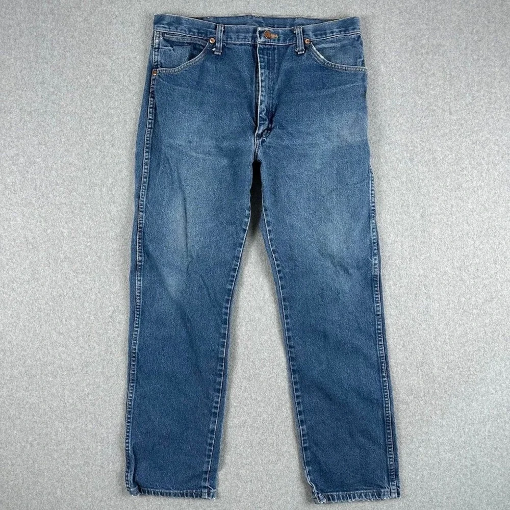 Wrangler Jeans‎ Mens Blue Denim Straight Leg Classic Fit 38x32 Western Rodeo Cow